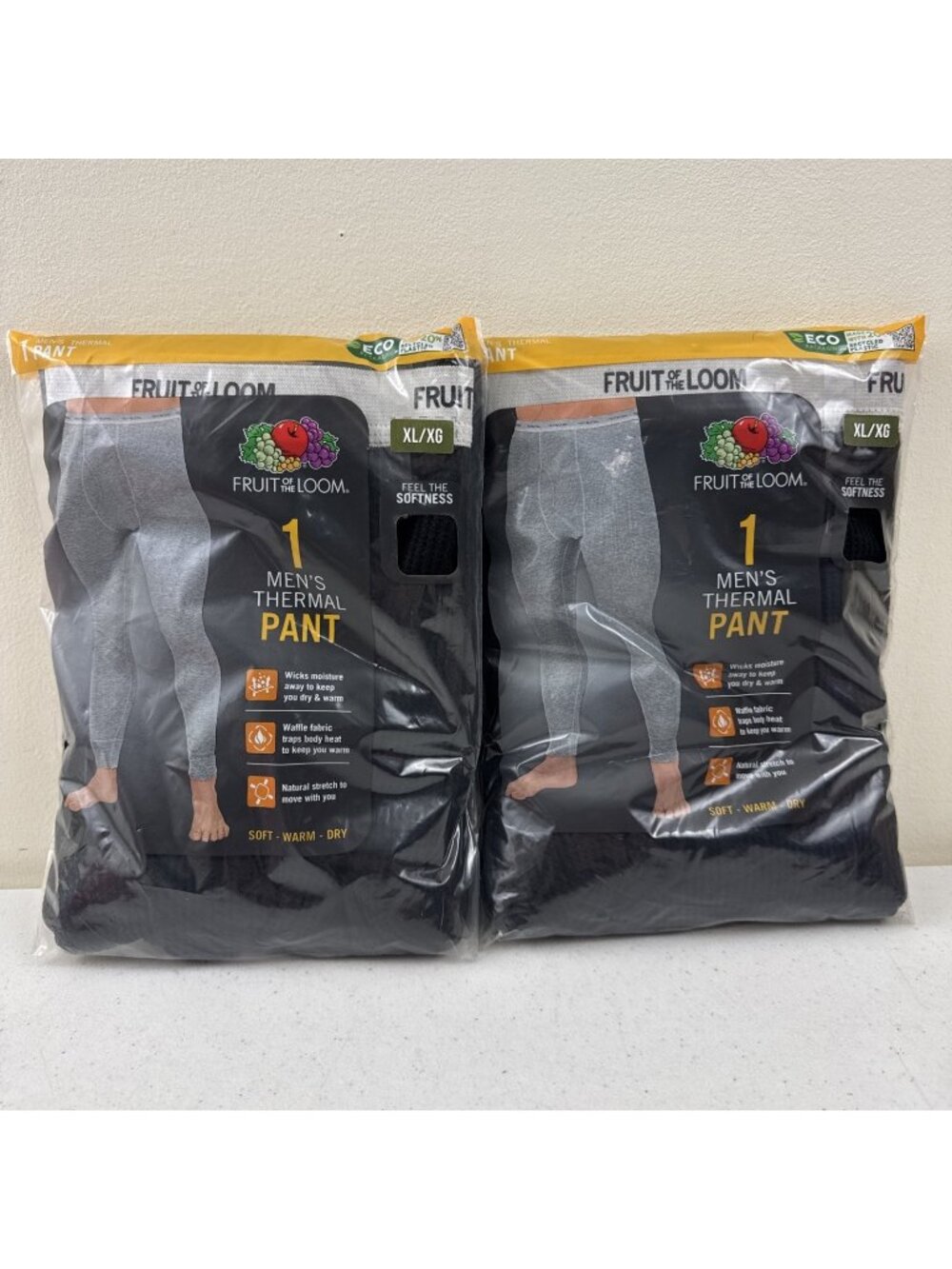 New Sealed Fruit of the Loom Men's Thermal Pants Size XL Black Underwear 2 Packs